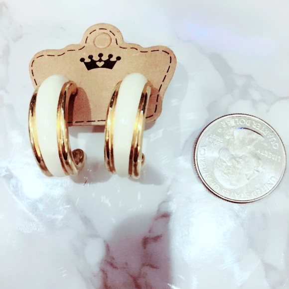 Cream and Gold Hoop Earrings - Picture 3 of 4